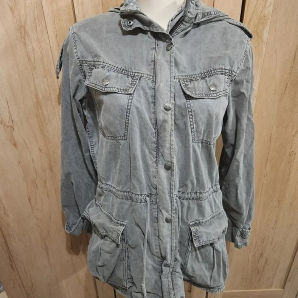 Talula Aritzia Grey Cotton Utility Field Jacket Hooded‎ Military Parka Medium